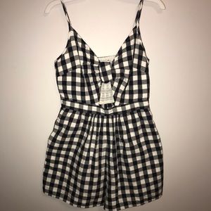 Blue and White Checkered Romper